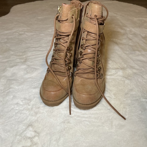 Tan Lace-Up Ankle Boots - Picture 2 of 5